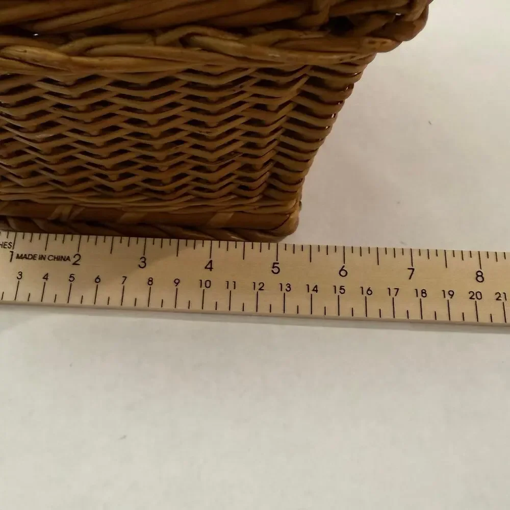 Wicker Basket Sewing Double Hinged Lid Bead Cord Tie Closure 10 x 12